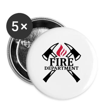 Fire Department - Feuerwehr - Äxte und Flamme - Buttons groß 56 mm (5er Pack) - Weiß - Vorne