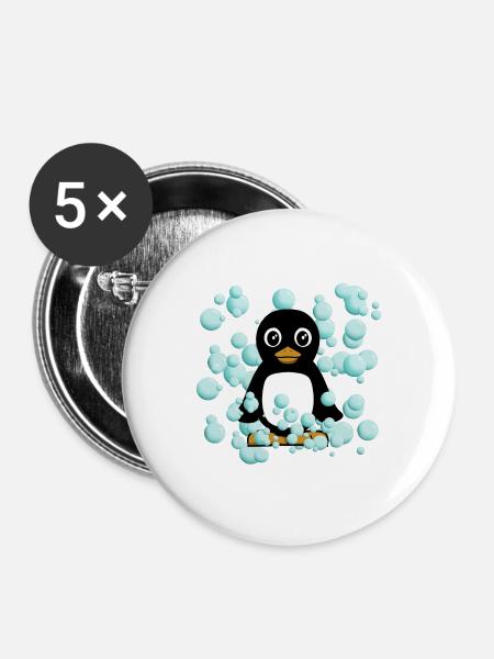 Pinguin - Buttons groß 56 mm (5er Pack) - Weiß