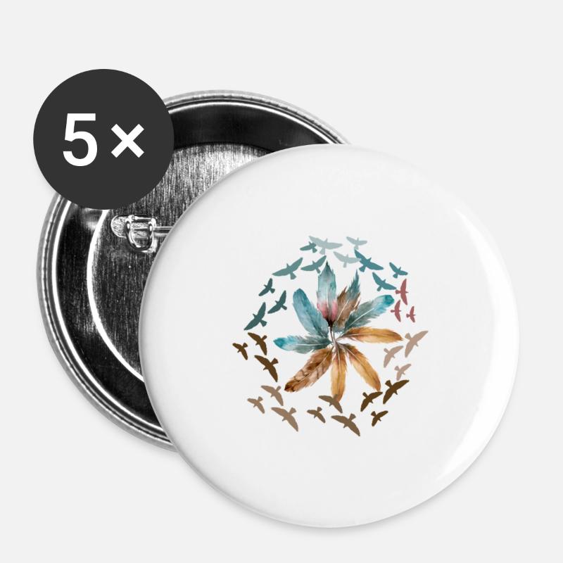 Feather and bird - Buttons large 2.2''/56 mm (5-pack) - white