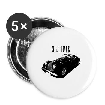 Britischer Oldtimer - Plus4 oder Plus8 - Buttons groß 56 mm (5er Pack) - Weiß - Vorne