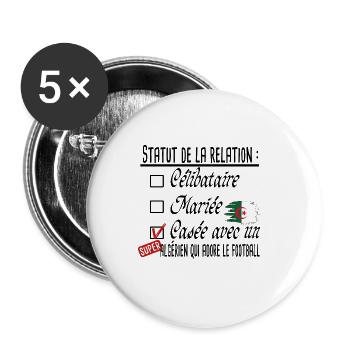 Algérien Football Couple Femme Cadeau Humour Girly - Lot de 5 grands badges (56 mm) - blanc - Devant