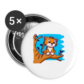 Tiger auf einem Baum - Buttons groß 56 mm (5er Pack) - Weiß - Vorne