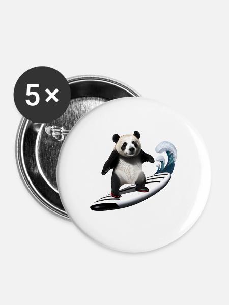 Panda Surfer - Buttons groß 56 mm (5er Pack) - Weiß