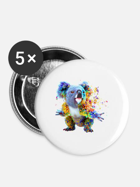 Koala in Farbexplosion - Buttons groß 56 mm (5er Pack) - Weiß