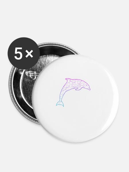 Delfin dolphin - Buttons groß 56 mm (5er Pack) - Weiß