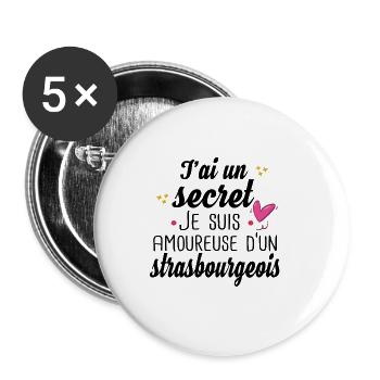 Strasbourg Strasbourgeois Amoureuse Cadeau Humour - Lot de 5 grands badges (56 mm) - blanc - Devant