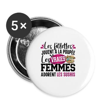 Sushi Sushis Maki Japonais Japon Nourriture Cadeau - Lot de 5 grands badges (56 mm) - blanc - Devant