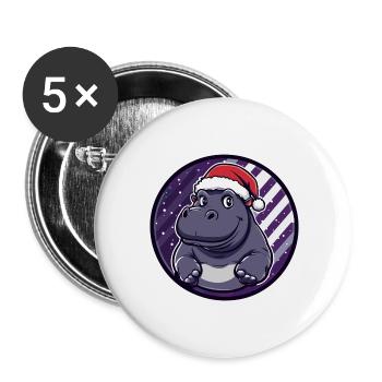 Nilpferd Weihnachten X-Mas - Buttons groß 56 mm (5er Pack) - Weiß - Vorne