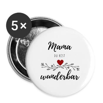 Mom You Are Wonderful - Flowers Heart Mother's Day - Buttons large 2.2''/56 mm (5-pack) - white - Front