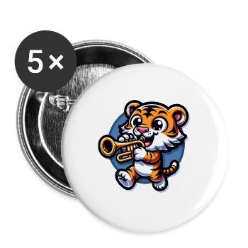 Cute tiger with trumpet - Buttons large 2.2''/56 mm (5-pack) - white - Front