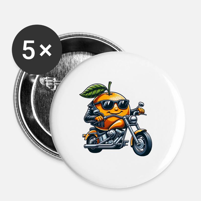 Cool Motorcycle Orange Biker Fruit - Buttons large 2.2''/56 mm (5-pack) - white