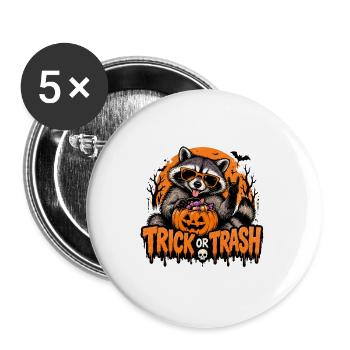 Raccoon Halloween Trick or Trash - Buttons groß 56 mm (5er Pack) - Weiß - Vorne