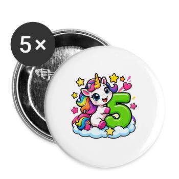 Unicorn 5 Geburtstag Regenbogenzauber - Buttons groß 56 mm (5er Pack) - Weiß - Vorne