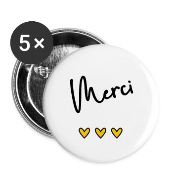 MERCI. THANKS. THANK YOU. ANNIVERSAIRE. NAISSANCE. - Lot de 5 grands badges (56 mm) - blanc - Devant