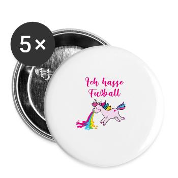fußball,ich hasse fußball,,kotzendes einhorn - Buttons groß 56 mm (5er Pack) - Weiß - Vorne