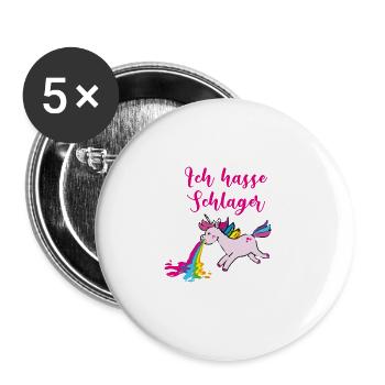 schlager,ich hasse schlager,,kotzendes einhorn - Buttons groß 56 mm (5er Pack) - Weiß - Vorne