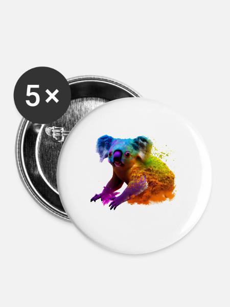 Koala in Farbexplosion - Buttons groß 56 mm (5er Pack) - Weiß