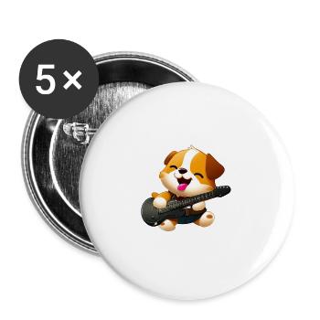Chien avec guitare - Lot de 5 grands badges (56 mm) - blanc - Devant