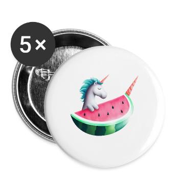 Wassermelonen Einhorn - Buttons groß 56 mm (5er Pack) - Weiß - Vorne