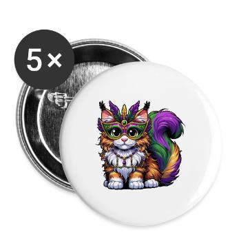 Mardi Gras Maine Coon, Maskierte Katze - Buttons groß 56 mm (5er Pack) - Weiß - Vorne
