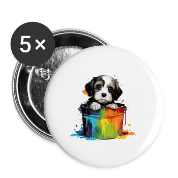 Dalmatiner Niedlicher Hund Farbeimer - Buttons groß 56 mm (5er Pack) - Weiß - Vorne