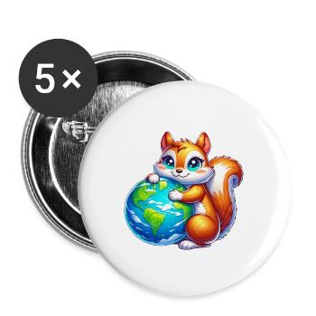 Eichhörnchen für Erde Umweltschutz Naturschutz - Buttons groß 56 mm (5er Pack) - Weiß - Vorne