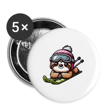 Faultier Skifahrer Winterurlaub Sport - Buttons groß 56 mm (5er Pack) - Weiß - Vorne