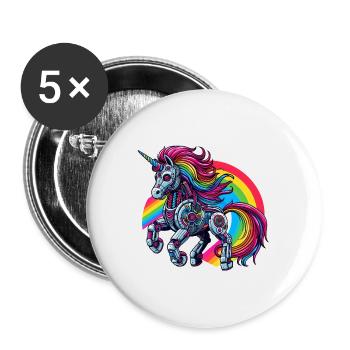 Licorne cyborg avec arc-en-ciel - Lot de 5 grands badges (56 mm) - blanc - Devant