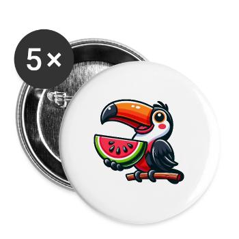Oiseau, Toucan, Oiseau De Paradis, Melon, Pastèque - Lot de 5 grands badges (56 mm) - blanc - Devant