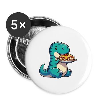 Dino T-Rex Lasagne Italienne Drôle - Lot de 5 grands badges (56 mm) - blanc - Devant