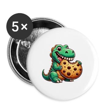 Dino T-Rex Dinosaure Biscuit Bonbons - Lot de 5 grands badges (56 mm) - blanc - Devant