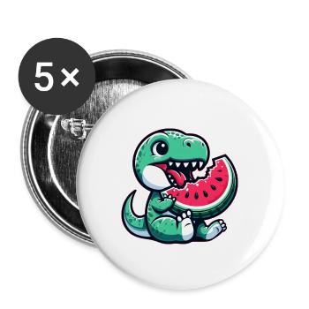 Süßer T-Rex mit Wassermelone Cartoon Sommer Frucht - Buttons groß 56 mm (5er Pack) - Weiß - Vorne