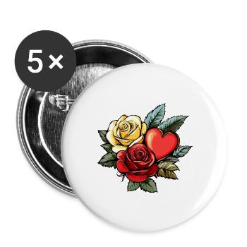Rose Heart Love Valentine's Day - Buttons large 2.2''/56 mm (5-pack) - white - Front