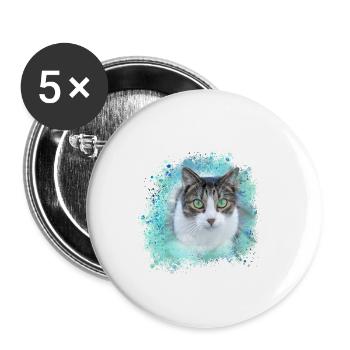 Cat, Green, Watercolor, Art, Painting, Graffiti, - Buttons large 2.2''/56 mm (5-pack) - white - Front