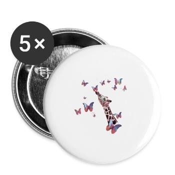 giraffe, schmetterlinge,hals,fliegen,bunt,malerei - Buttons groß 56 mm (5er Pack) - Weiß - Vorne
