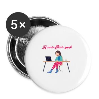 homeoffice girl, home office, work, office - Buttons large 2.2''/56 mm (5-pack) - white - Front