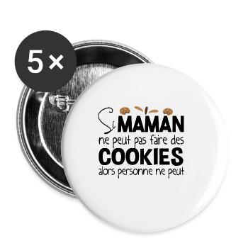 Cookies Cookie Maman Mère Cadeau Gâteau Humour - Lot de 5 grands badges (56 mm) - blanc - Devant