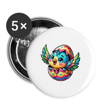 Easter Parrot Hatches from Egg - Buttons large 2.2''/56 mm (5-pack) - white - Front