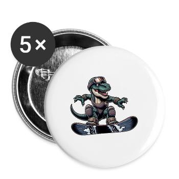T-Rex Dino Snowboarder - Lot de 5 grands badges (56 mm) - blanc - Devant