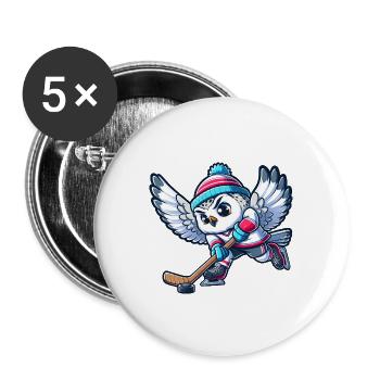 Snowy Owl Hockey Player Cartoon Ice Hockey - Buttons large 2.2''/56 mm (5-pack) - white - Front