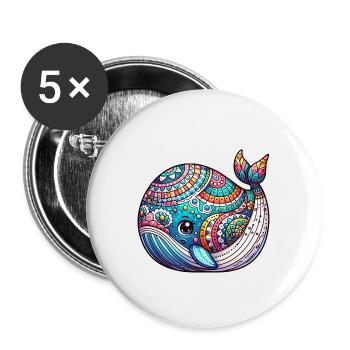 Artistiquement peint baleine éclosion de l’œuf de Pâques - Lot de 5 grands badges (56 mm) - blanc - Devant