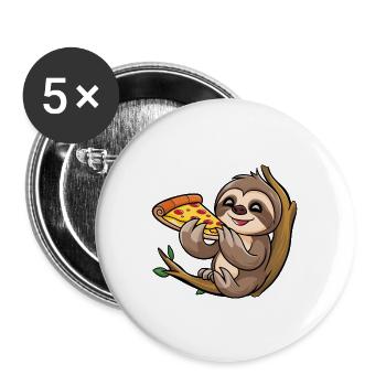 Faultier auf Ast mit Pizza Cartoon - Buttons groß 56 mm (5er Pack) - Weiß - Vorne