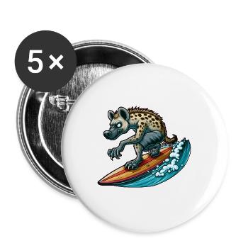 Surfende Hyäne auf dem Surfbrett - Buttons groß 56 mm (5er Pack) - Weiß - Vorne