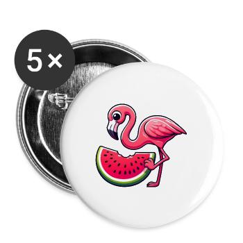 Flamant rose mignon avec un style de dessin animé de pastèque - Lot de 5 grands badges (56 mm) - blanc - Devant