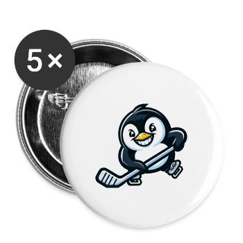 Cooler Pinguin Eishockey - Buttons groß 56 mm (5er Pack) - Weiß - Vorne