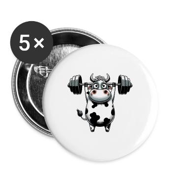 Kuh Ochse Hantel Fitness Gewichtheben - Buttons groß 56 mm (5er Pack) - Weiß - Vorne