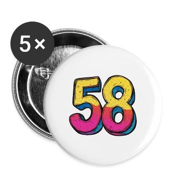 58 Zahl Bunt - Buttons groß 56 mm (5er Pack) - Weiß - Vorne