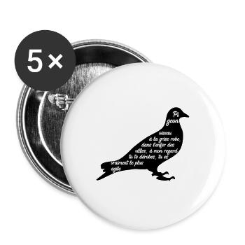 C'est arrivé près de chez vous - Poème Pigeon - Lot de 5 grands badges (56 mm) - blanc - Devant