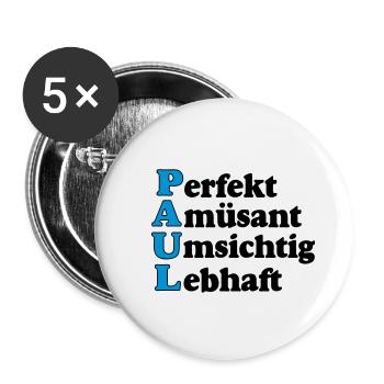Paul ,Vorname,Namensschild,Name,Fun Shirt (25) - Buttons groß 56 mm (5er Pack) - Weiß - Vorne