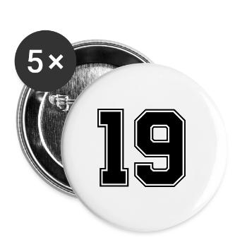 19 Zahl Trikot - Buttons groß 56 mm (5er Pack) - Weiß - Vorne
